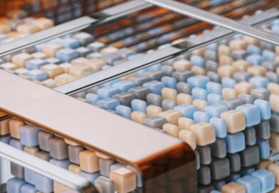 AI generated abstract image featuring geometric patterns with cubes in soft pastel colors.