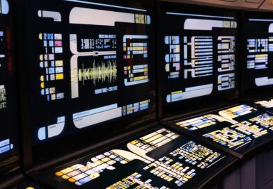 High-tech command center with advanced digital displays and control panels
